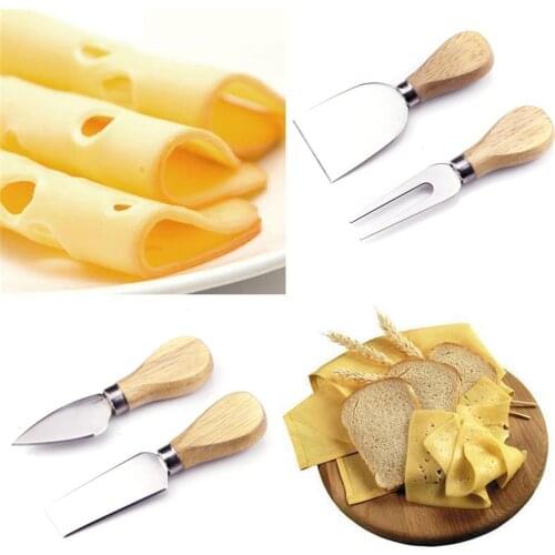 4pcs Cheese Butter Shovel Blade Wood Handle Fork Kitchenware Set Stainless Steel for Cake Pizza Baking Cooking Kitchen Tool