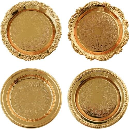 Retro Metal Tray Dinner Plates Restaurant Gold Serving Tray Round Dessert Cake Snack Dishes Silver Storage Plate Korean Cutlery