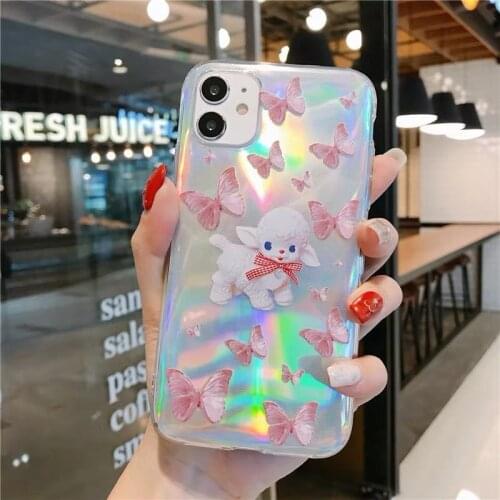 Cute Lamb Butterfly Phone Case Laser Silicone Soft Case for IPhone 12 Pro Max 11ProMax Case for X XR XS Max 7 8 Plus Transparent
