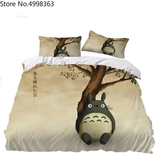 Cute Totoro Bedding Set Anime My Neighbour Totoro Duvet Cover Twin Full Queen King Size Home Bed Linen Set Pillowcase 2/3 Piece