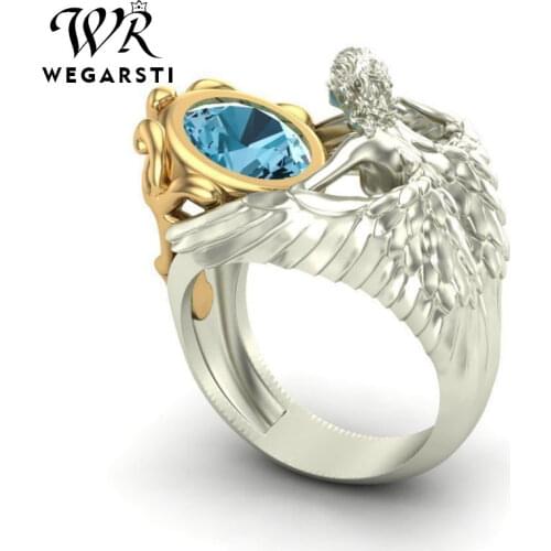 WEGARSTI 925 Sterling Silver Ring Female Angel Wing Wedding Rings For Women Engagement Rings Fashion Jewelry Anillos