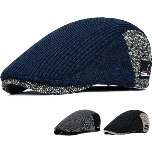 Men Newsboy Hats Thick Autumn Winter Vintage Herringbone Octagon Cap Casual knitted Berets Gatsby Flat Hat Color Matching Cap