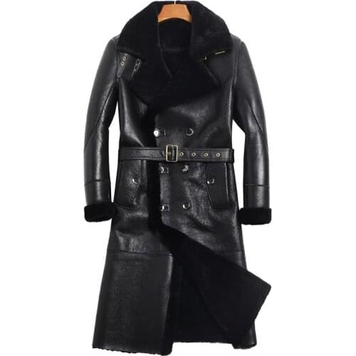 Winter Sheep Shearling Mens Genuine Leather Jacket Long Sheepskin for Men Natural Wool Fur Coat 816 KJ1134