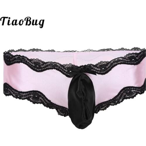 TiaoBug Men Lacework Sissy Panties Lingerie Stretchy Bulge Pouch Bikini Briefs Sexy Male Gay Underwear Underpants