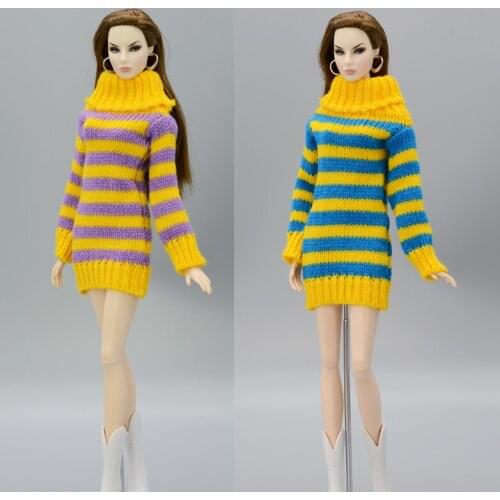 2019 New Winter Wear Yellow Stripe Cotton Wool Sweater Outfit Clothing For 1/6 BJD Xinyi FR ST Barbie Doll gift Clothes