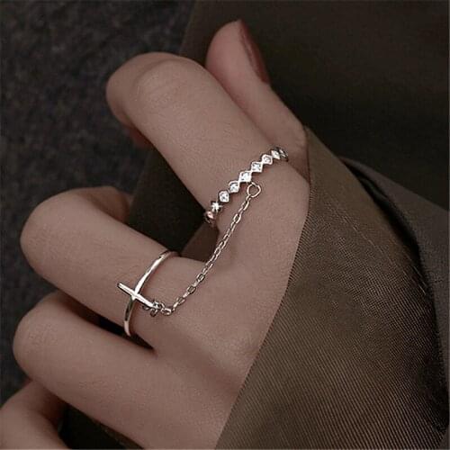 2021 New Fashion Personality Light luxury One-piece Chain Open Design Rings Adjustable Silver Rings for Women Jewelry Best Gift