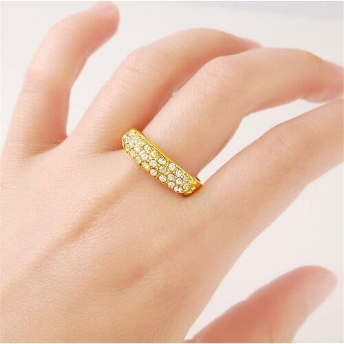 Wholesale Luxury Crystal Ring For Women Bride 24k Gold Ring Wedding Party Gift Jewelry