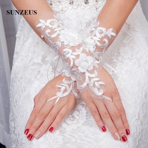 Opera Length Wedding Gloves Fingerless White Lace Gloves for Women Flowers Bridal Gloves gants pour mariage SG10