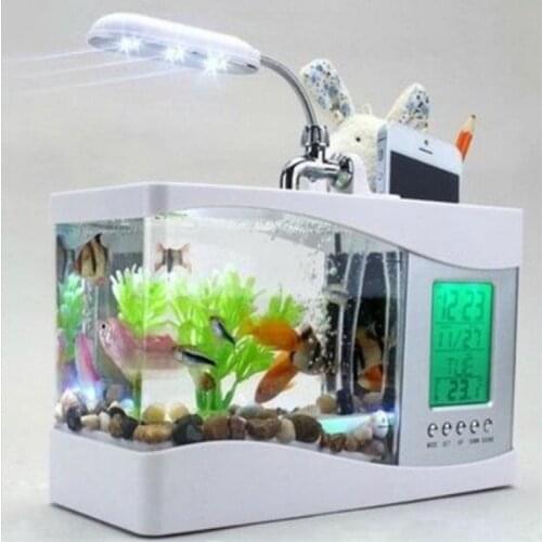 Rectangular White Fish Tank Night Light Transparent Ecosystem Fish Tank Filter Home Aquaculture Peceras Fish Accessories EI50YG