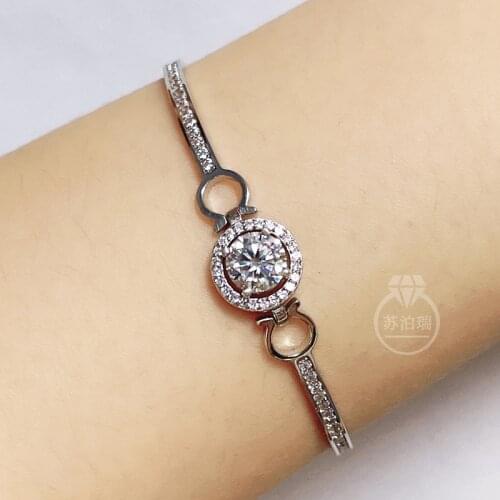 Real Moissanite bracelet lab Diamond Gemstone Adjustable Bangle 925 Silver Wedding Jewelry for Women birthday present Gift