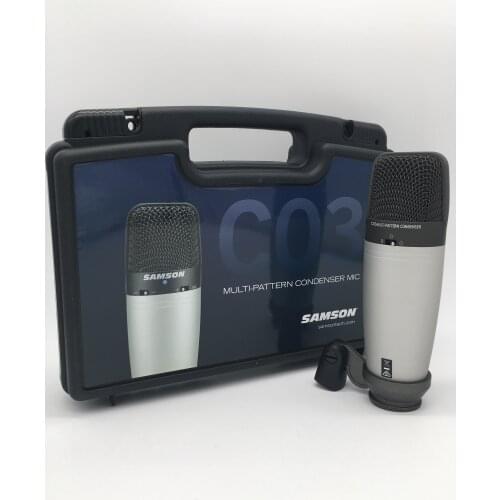 SAMSON C03 large diaphragm multi-pattern studio condenser microphone with swivel stand mount and carry case for recording sound