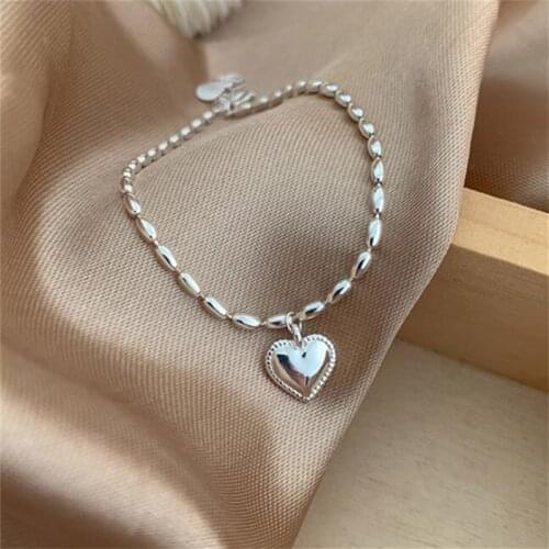 925 Sterling Silver Tassel Heart Charm Bracelet &Bangle For Women Girls Party Jewelry SL198