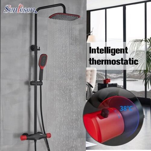 Senlesen Shower Faucet Black Shower Tap Brass 8 inch Shower Head Hot and Cold Mixer Tap Faucets Chrome