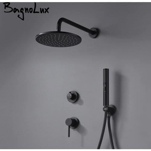 Bathroom Faucet Black Brass Built Installation Rain Shower Head Hand Sprayer With Seat Two-Function And Hot Cold Mixing Switch