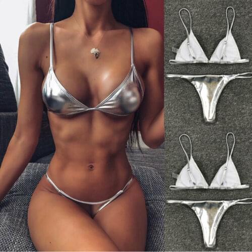 Sexy Low High Bikini 2022 Women Swimsuits Solid Sliver Push-Up Padded Bikini Set Simple Swimwear Female Bathing Suit