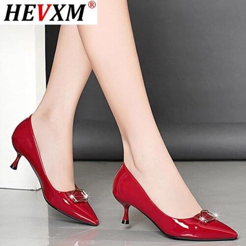 Women Pumps Patent Leather Dress Shoes Black Medium Heels Metal Office Shoes Ladies Boat Shoes Pointed Toe zapatos mujer 8271N