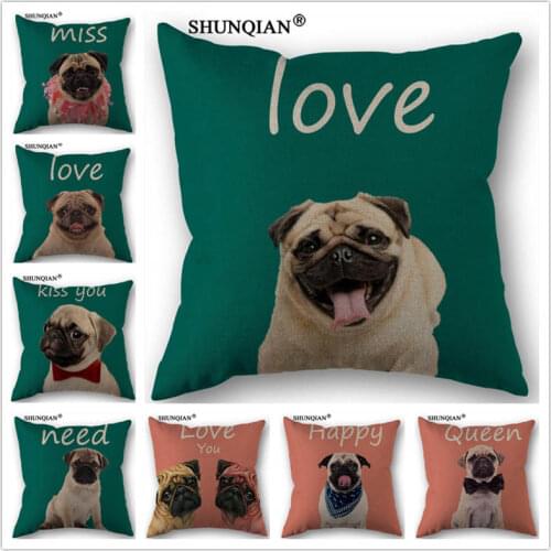 WJY4124 Miss you sweet dog bulldog pillowcase Cotton Linen Woven Pillowcase Custom Bedroom Pillowcase Decorative Pillow Cases