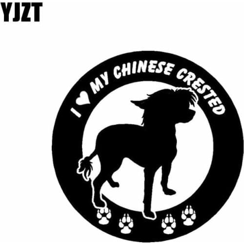 YJZT 15CM*15CM I Love My Chinese Crested A Dog Vinyl Car Sticker Black/Silver C2-3236