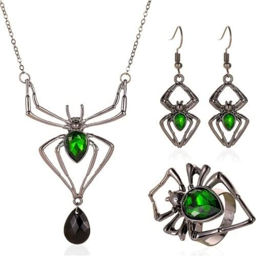 Halloween Jewelry Personality Exaggerated Spider Necklace Earrings Ring Retro Set Accessories Neo-Gothic Ladies Jewelry