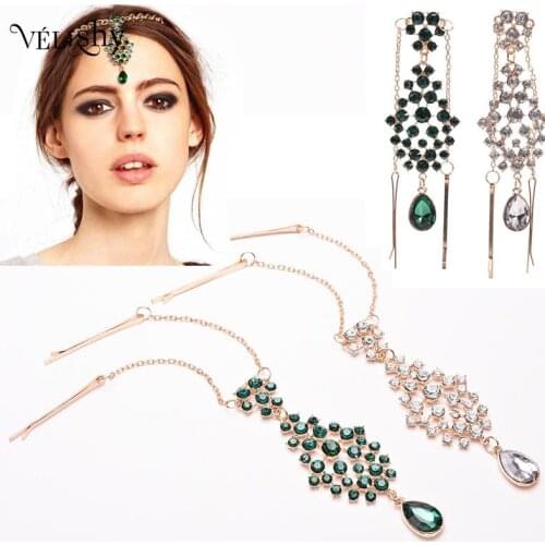 Thnic Rhinestone Forehead Pendant Head Chain With Hairpin India Women Brow Hair Pins Decoration Jewelry Hair Accessories