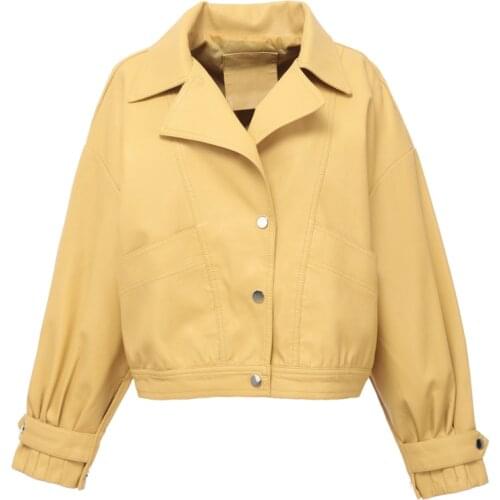 2021 New Spring Women Pu Leather Motorcycle Jacket Female With Belt Solid Color Jackets Ladys Loose Casual Jacket