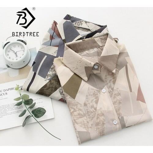 Summer New fashion Women Street Geometric Print Shirt Long Sleeve Loose Chiffon Blouse Casual Tops Feminina Blusa T06607T