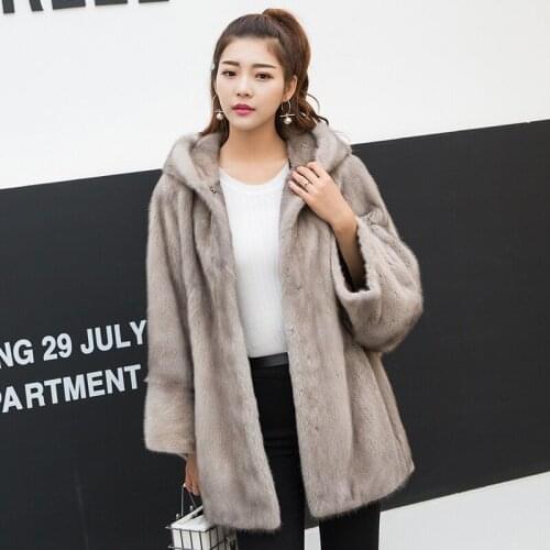 Women real mink fur coat female tricky 2019 new mink jacket hooded long fashion loose outerwear