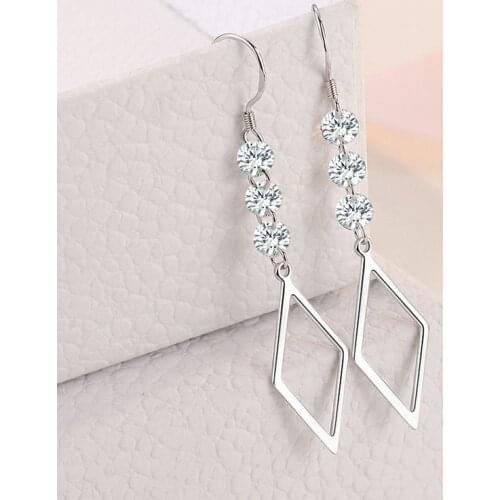 Exquisite Female Earrings Silver Color Geometric Mosaic Cubic Zircon Long Tassel Earrings for Women Fashion Statement