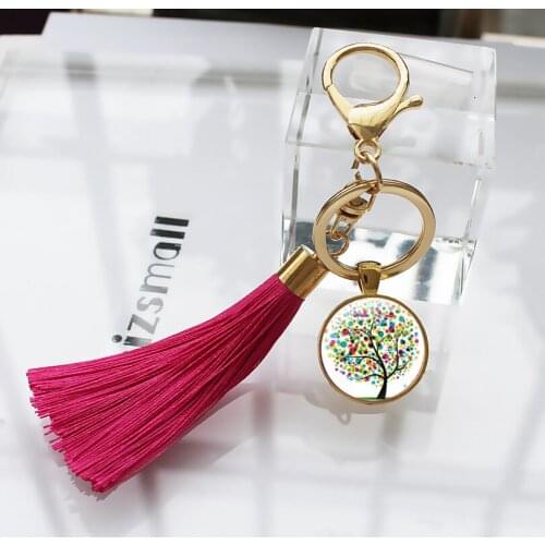 The tree of life Women Bag Tassel Keychain Women pendant Art Tree Car Key chain charm Women Pendant Fringe Key Ring Art 10