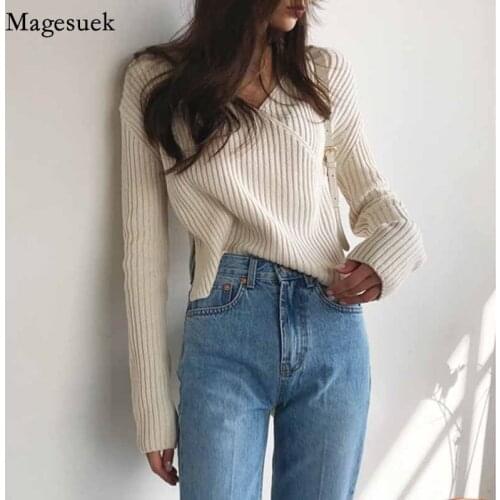 Vintage Thicken Korean Long Sleeve Jumper Sweater Casual V-neck Pullover Women Sweater Autumn Winter Knitted Sweater Women 10527