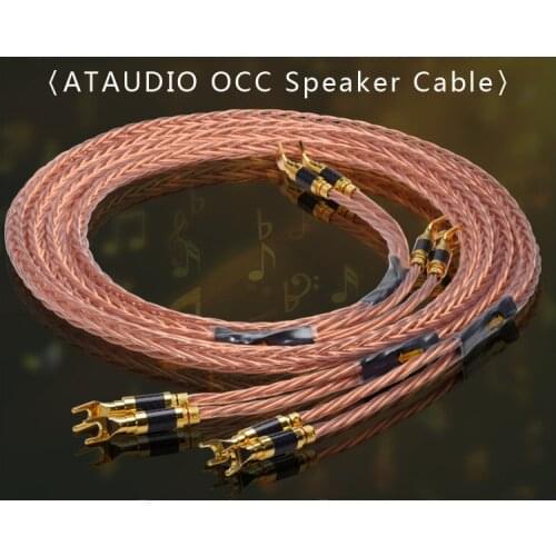 1 Pair Hifi 7N OCC Speaker Cable High Quality Speaker Cord With Carbon Fiber Gold-plated Banana Y Plug