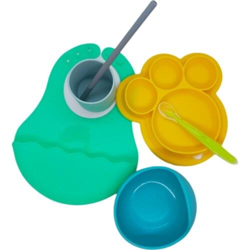 100 food Silicone Feeding Plate, Bowl, Apron, Spoon, Cup, Pipette-Set