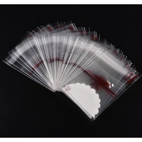 100Pcs 7cm Lovely Lace Bow Print Gift Bag Christmas Cookie Packaging Self-adhesive Plastic Bags For Biscuits Candy Cake Package
