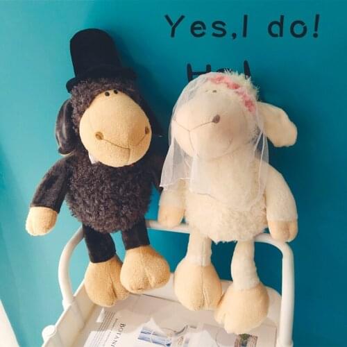 2PCS/Lot 35CM Kawaii Couple Sheeps Stuff Toys Dolls Decoration Lovely Wedding Dress Sheeps Christmas Plushes Toy Gifts For Girls