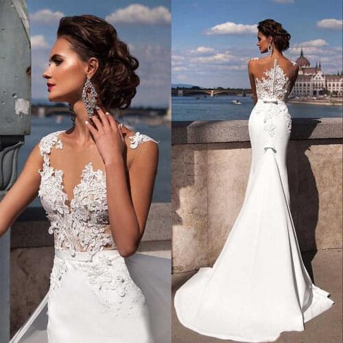 2021 Backless Lace Mermaid Wedding Clothes Dress Sleeveless Wedding Gown Bride Dresses Elegant Party White Dress Women