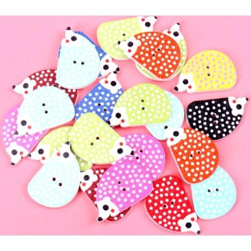 30Pcs hedgehog painted Wooden decorative Buttons Random Mixed 25x16mm Scrapbooking Craft Sewing Supplies