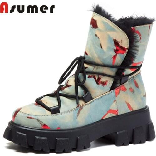 Asumer 2020 genuine leather winter shoes women snow boots mixed colors top quality thick fur comfortable warm ankle boots women