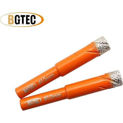 BGTEC 2pcs Round shank 10mm Dry drilling bits Vacuum Brazed diamond drill bits for ceramie tile granite glass
