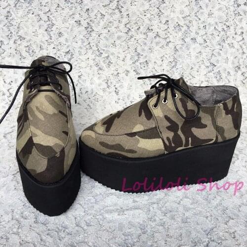 Punk shoes Big shoes, black lace up shoes custom shaped cake leisure shoes with custom an1304-6 camouflage