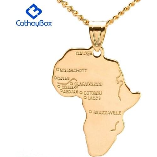 Gold Tone Africa Map Pendant Necklace Men Women Unity Symbol Charm Ethiopian Jewelry Trendy 24"
