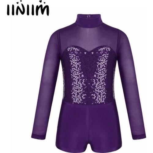 Girls Kids Sequins Tulle Splice Ballet Dance Clothes Gymnastics Leotard for Kids Unitard Biketard Dance Wear Ballerina Costumes