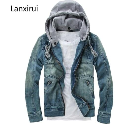 New Brand Foreign Male Fashion Denim Jacket Detachable Hooded Men Denim Jacket Denim Jacket Jeans Size M -5xl