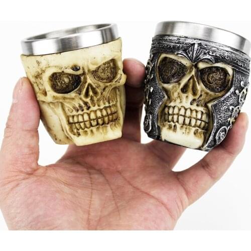 Gothic Resin Skull Mug Stainless Steel Beer Cup Shot Glass for Kitchen Bar Drinkware Relatives Friends Gifts