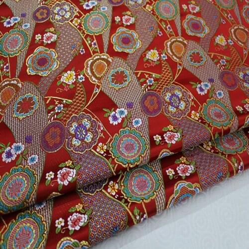 HLQON 75cm width brocade yarn dyed red color fabric for patchwork felt tissue telas bed sheet cheongsam dress children coat