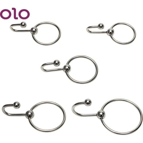 OLO Penis Plug Penis Rings with Head Ring Urethral Dilator Stainless Steel Male Chastity Device Catheter Sound Beads Sex Toys