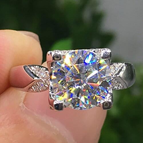 14K Au585 White Gold Women Wedding Party Engagement Ring 1 2 3 4 5 Carat Round Moissanite Diamond Ring V Crown Trendy Classic