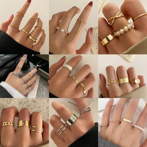8Pcs Fashion Hiphop Punk Gold Chain Rings Set For Women Girls Irregular Finger Thin Rings Gift Female Knuckle Jewelry 2021