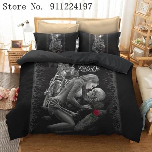 Motorcycle Bedding Set 2/3pcs Bedclothes Home Textiles Luxury High Quality Bedspread 3D Skeleton Beauty Printed Duvet Cover Set
