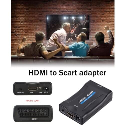 1080P Converter Video Audio Upscale Signal Adapter Converters With Charging Cable SCART To HDMI-compatible for Sky Box DVD