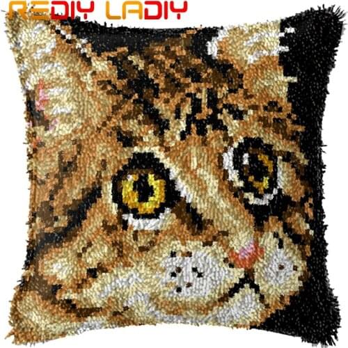 Latch Hook Cushion Lovely Kitten Pre-Printed Canvas Cushion Cover Acrylic Yarn Crochet Pillow Case Kit Hobby & Crafts Home Decor
